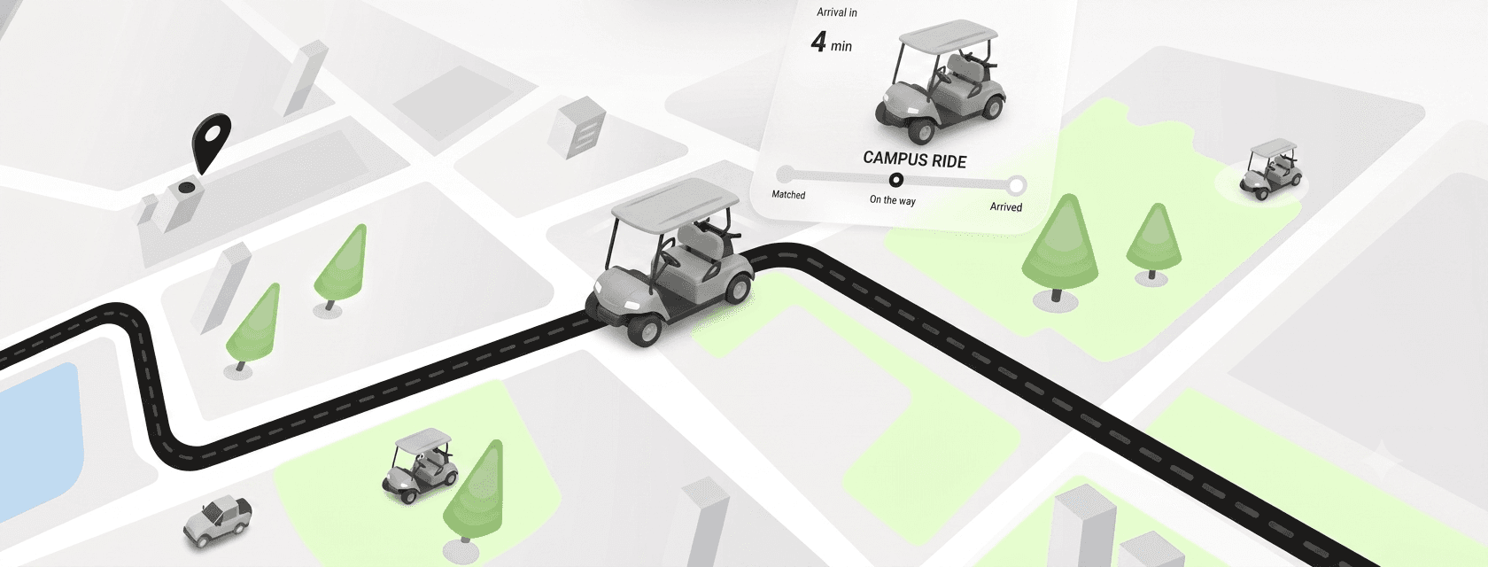 Campus Squad map with routes and electric carts